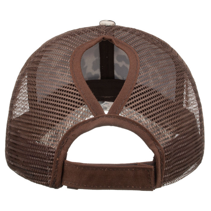 Boss Mare Mesh Back Ponytail High Bun Ball Cap Hat Cheetah