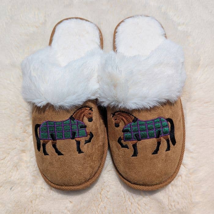 Bay Horse Faux Fur Suede Slippers, L/XL