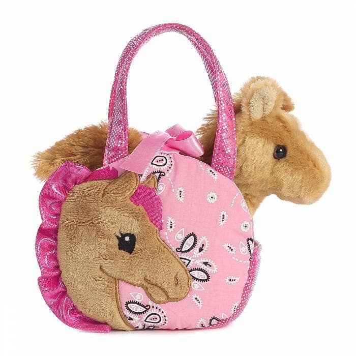 7" Plush Brown Pony in Pretty Pony Pink Paisley Purse