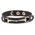 Vegan Leather Gold Snaffle Bit Bracelet, Black