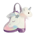 7" Plush White Unicorn in Rainbow Unicorn Boot Purse Carrier