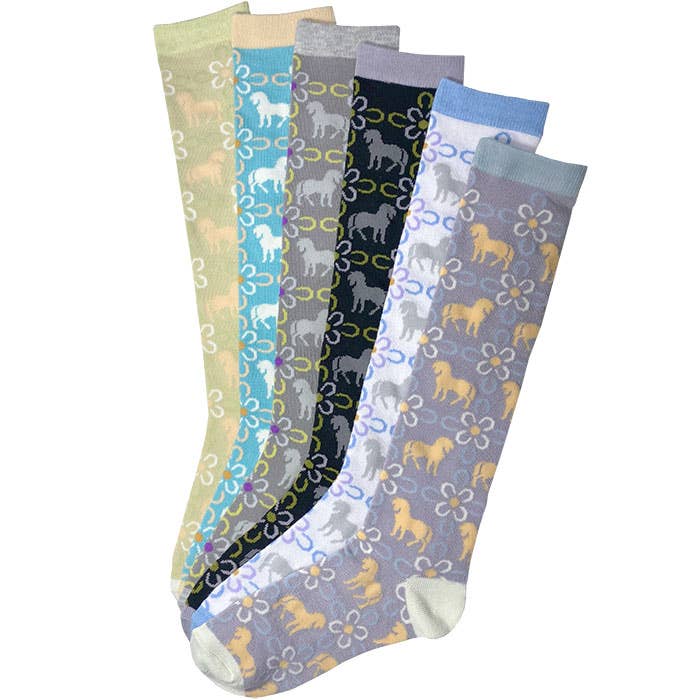 Horseshoe Blossoms Tall Socks, 6-pack, Ladies shoe size 5-10