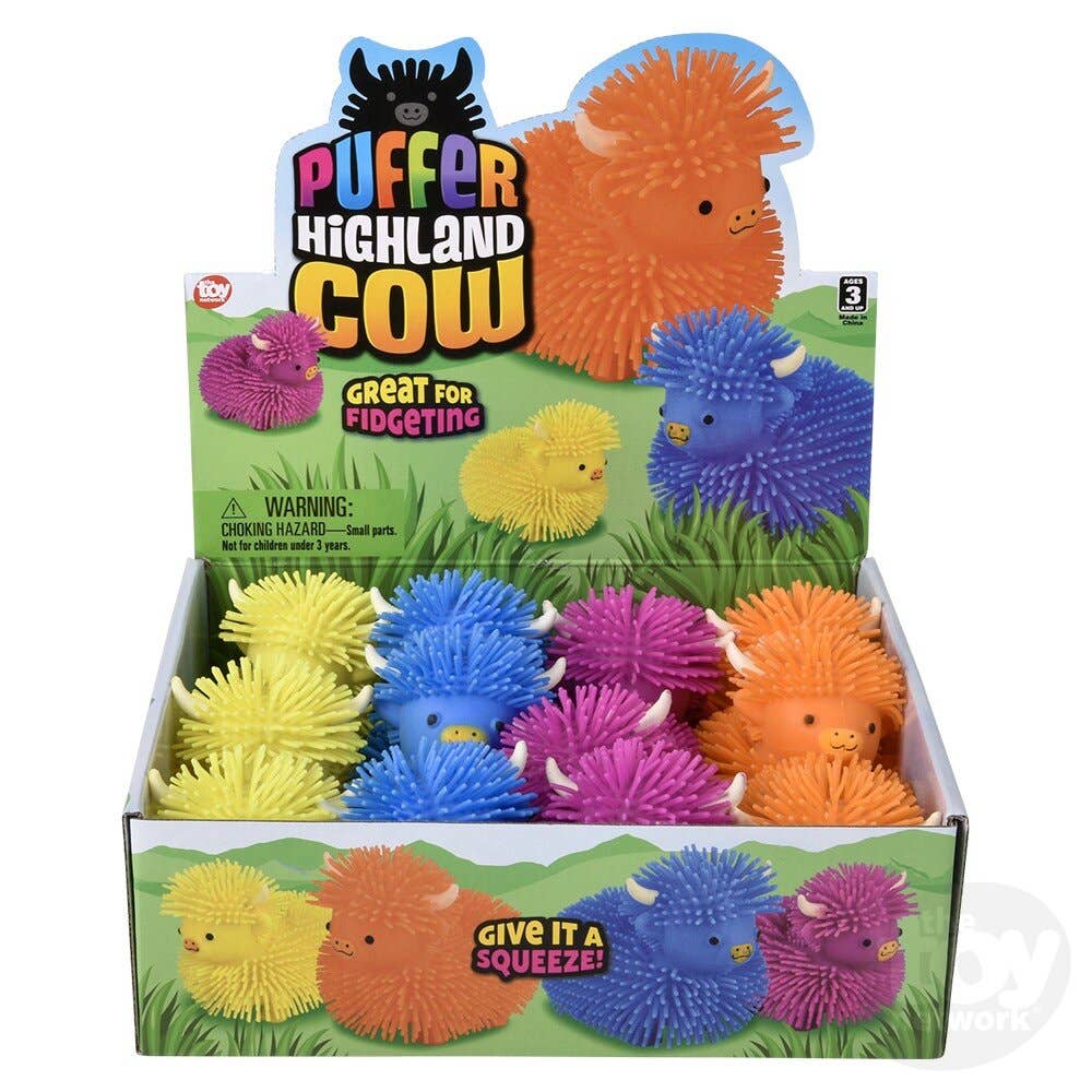 4" Highland Cow Puffer Sensory Toys, Display of 12