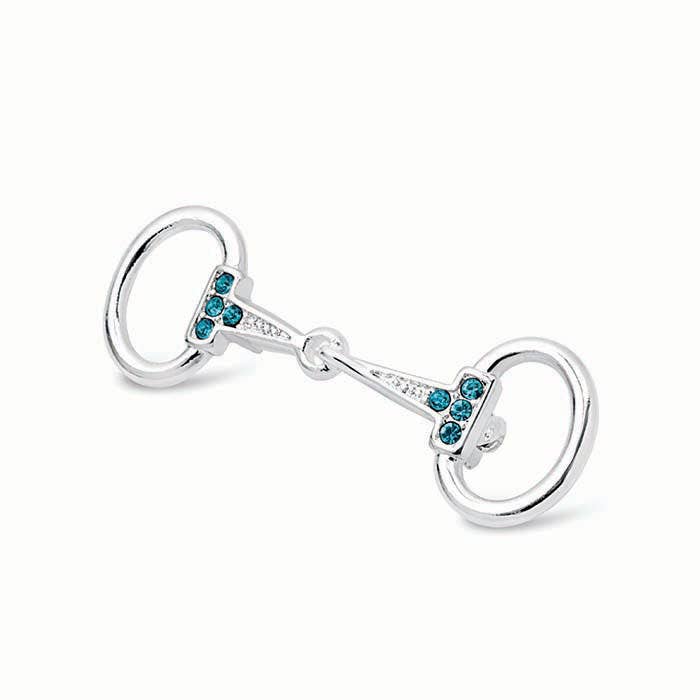 Small Genuine Silver Plated Snaffle Bit Pin, Aqua