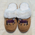 Grey Horse Faux Fur Suede Slippers, L/XL