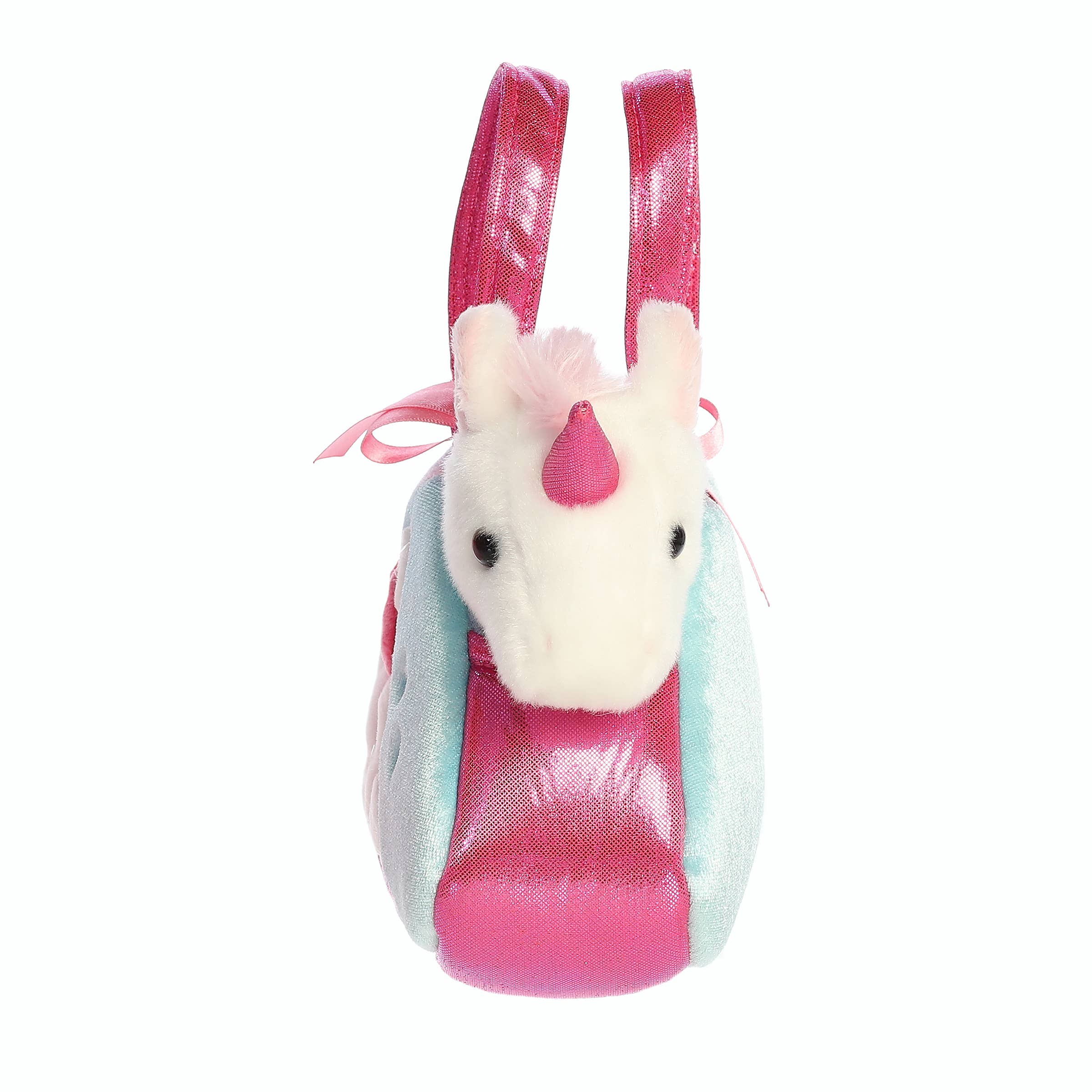 7" White Unicorn in Peek-A-Boo Sparkle Purse Carrier