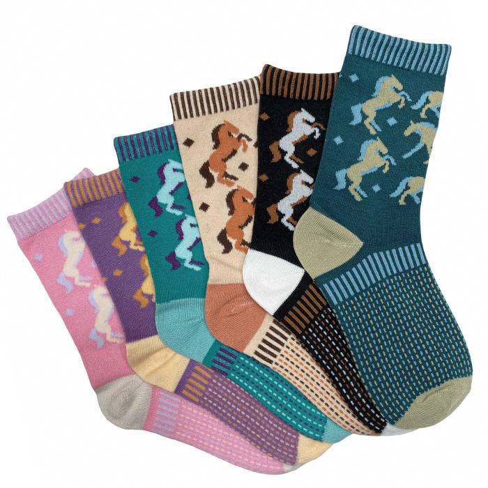 Twilight Horse Crew Socks, 6-pack, Youth shoe sizes 12-3