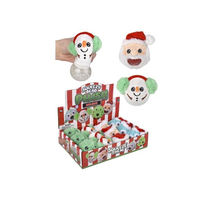 3" Christmas Squeezey Bead Plush Toys, Display of 12