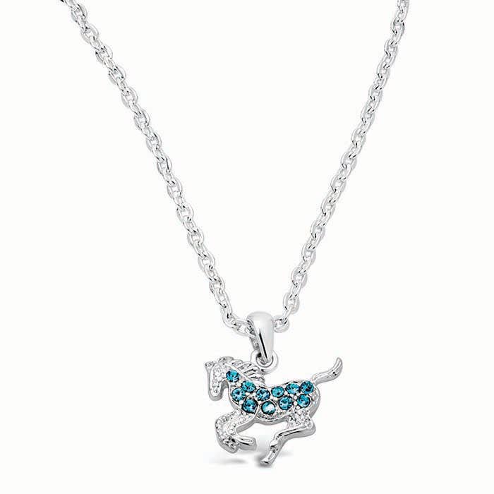 Kid's Galloping Horse Necklace, Aqua