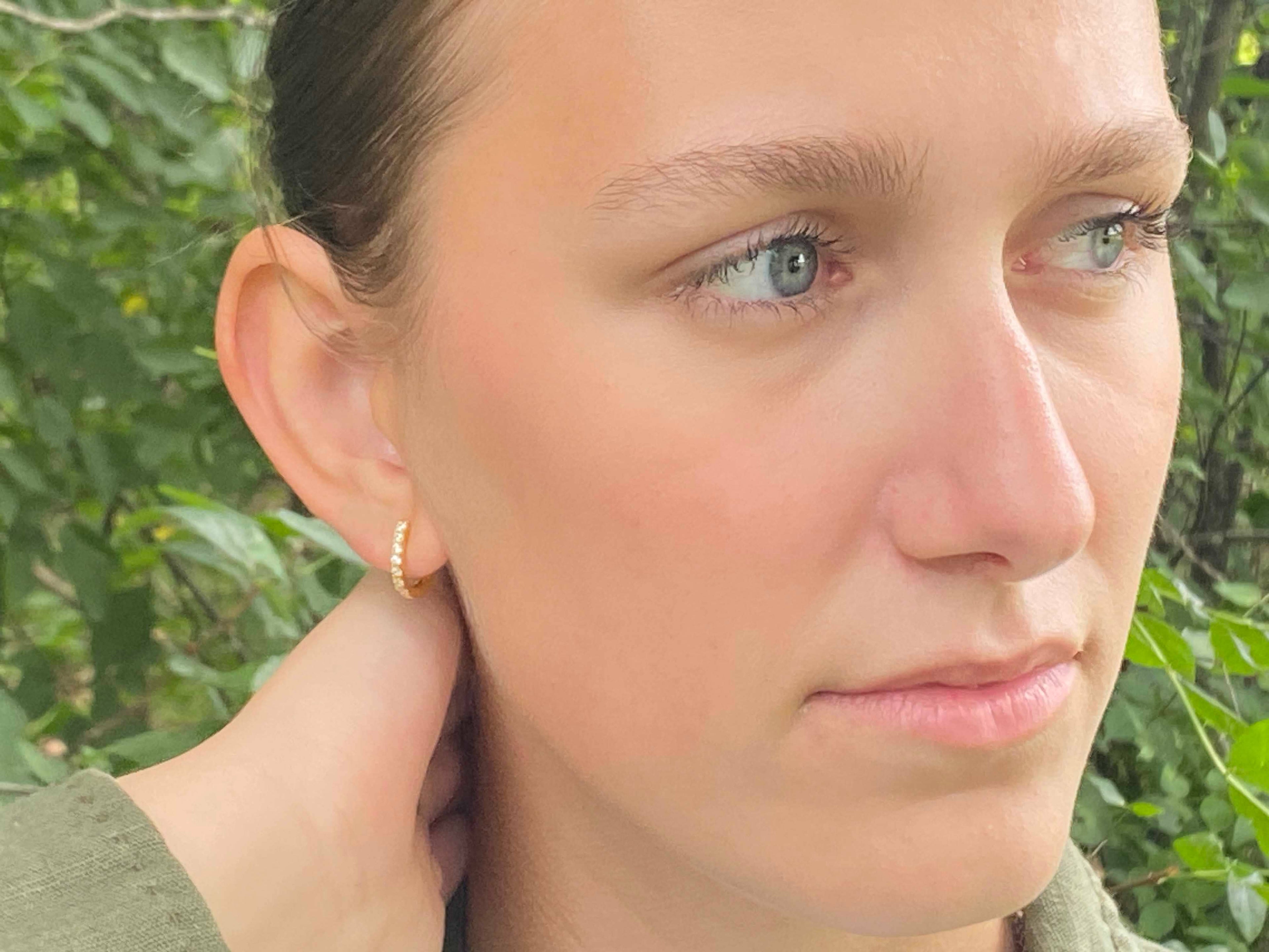 Horseshoe Hinge Earrings, Gold Plated, Clear CZ Stones
