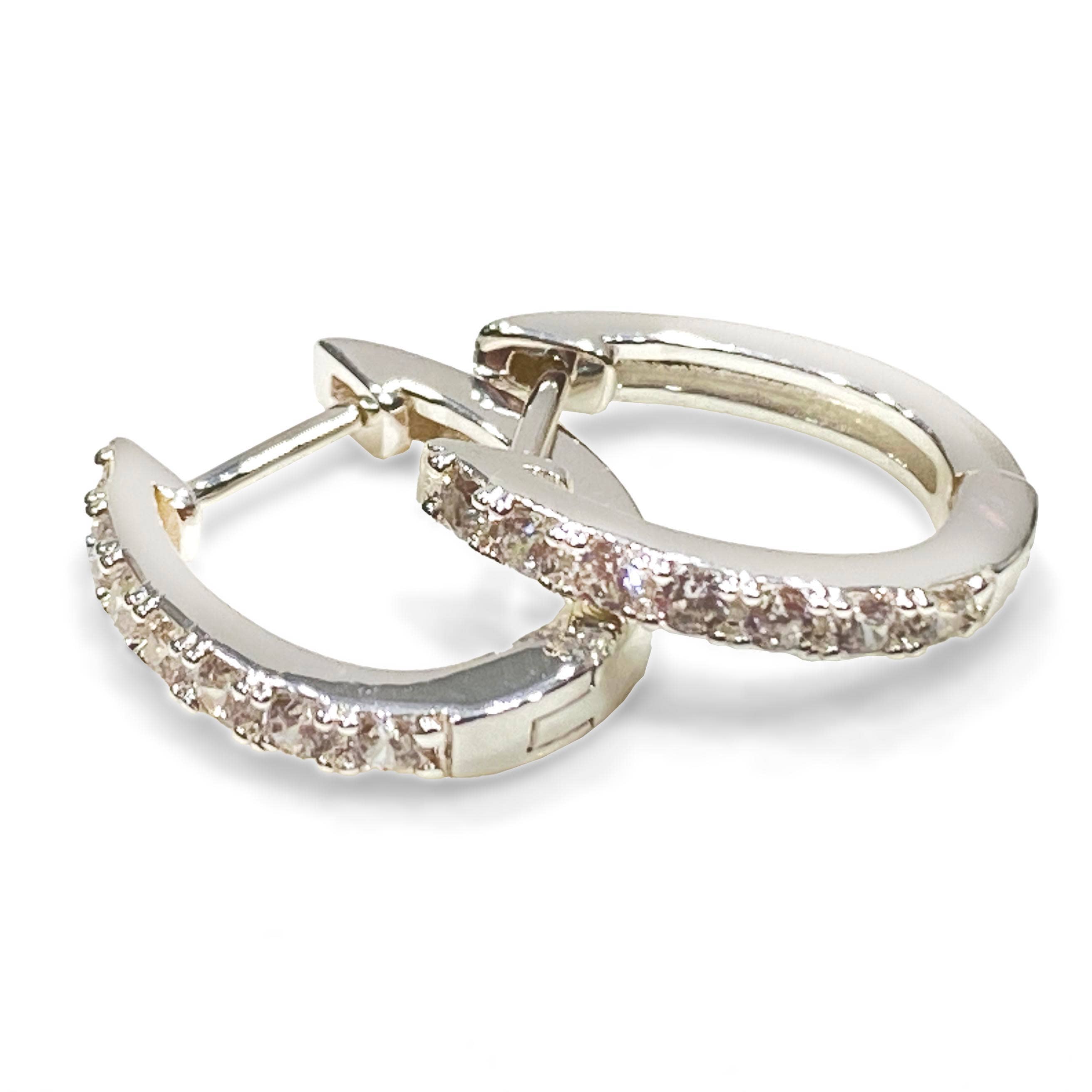 Horseshoe Hinge Earrings, Gold Plated, Clear CZ Stones