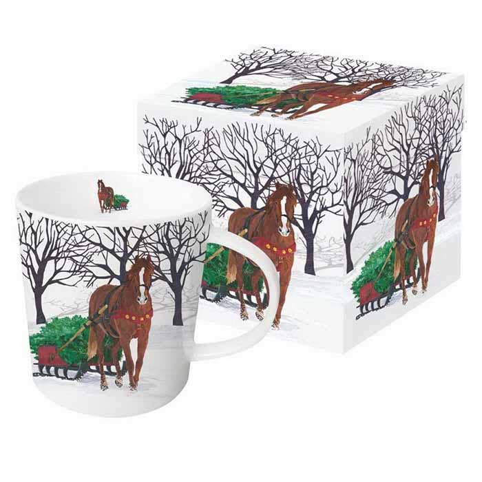 Boxed Mug, Winter Sleigh Horse