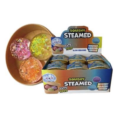 1.6"ea. Steam Bun Trio Cute Squishy Slow Rise Sensory Squeeze Stress Relief Toy Fidget, Display of 12