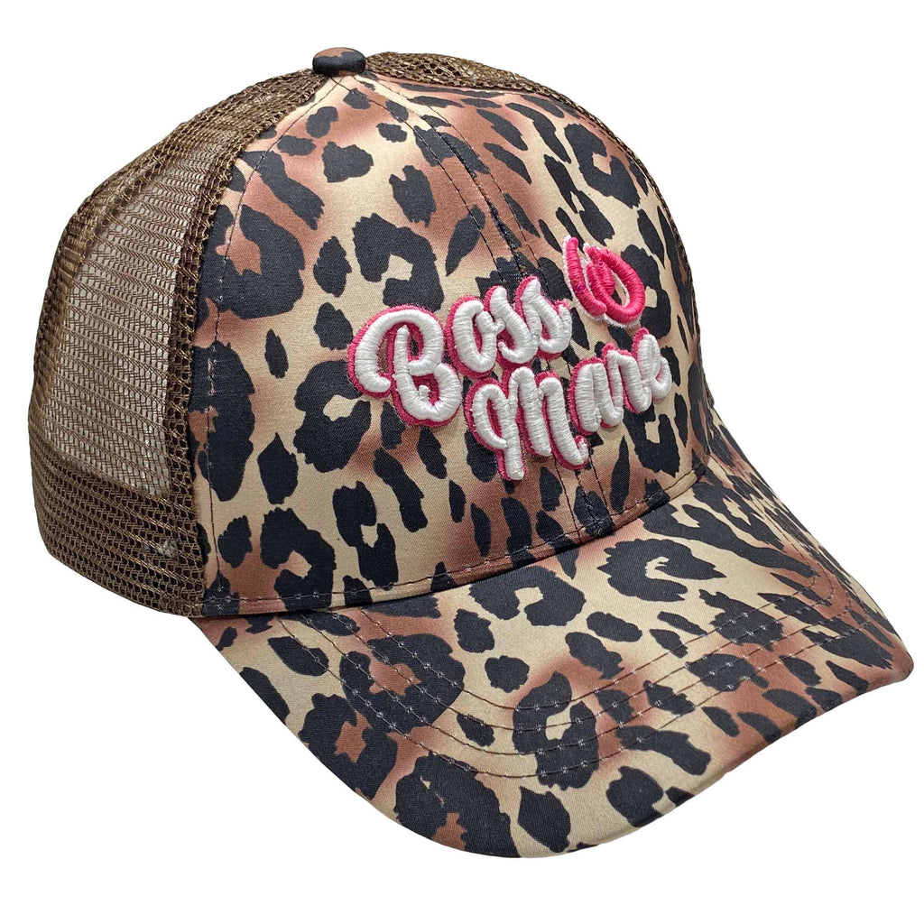 3D Foam Boss Mare Ponytail High Bun Cap, Cheetah..