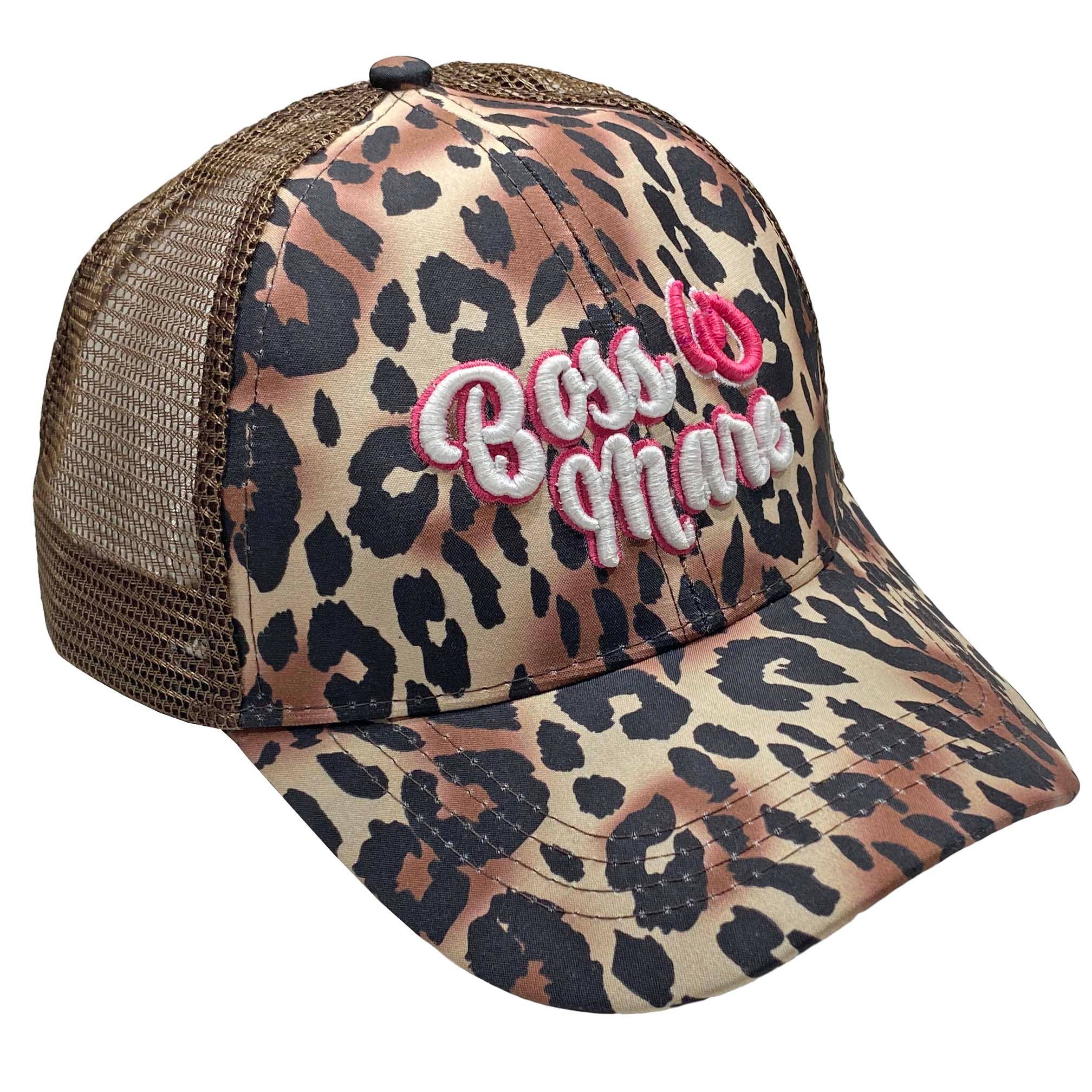 3D Foam Boss Mare Ponytail High Bun Cap, Cheetah..
