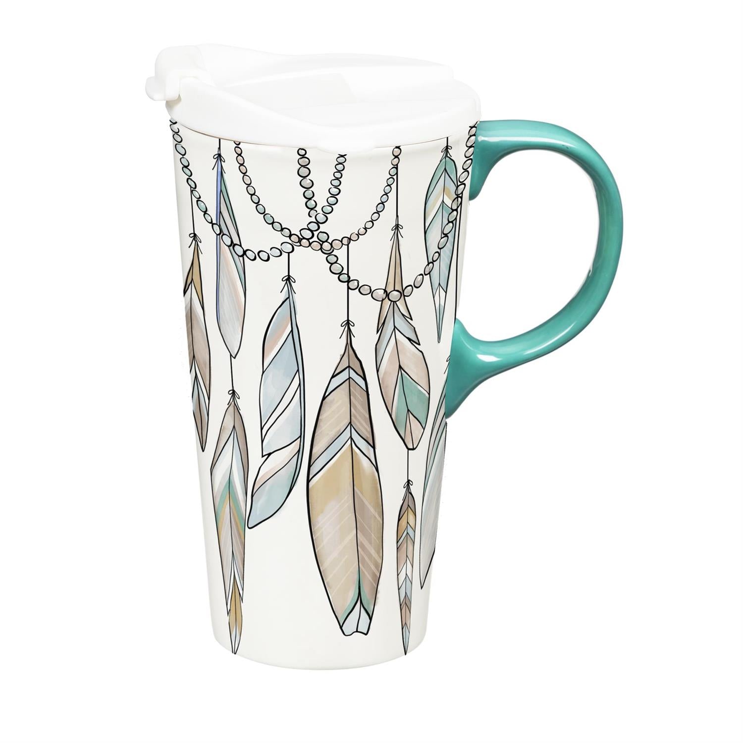 Ceramic Travel Cup Feather Dreams