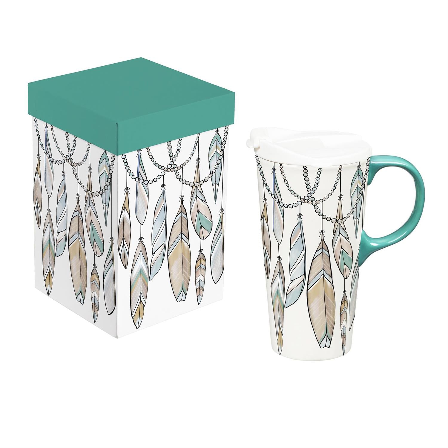 Ceramic Travel Cup Feather Dreams