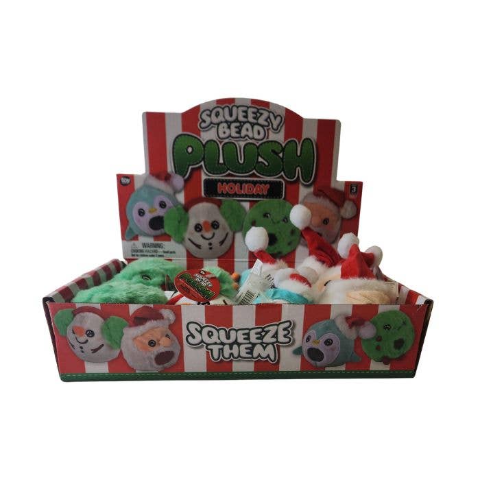 3" Christmas Squeezey Bead Plush Toys, Display of 12