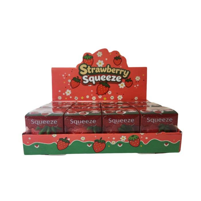 4.25" Squishy Strawberry Sensory Squeeze Stress Relief Toy Fidget, Display of 12