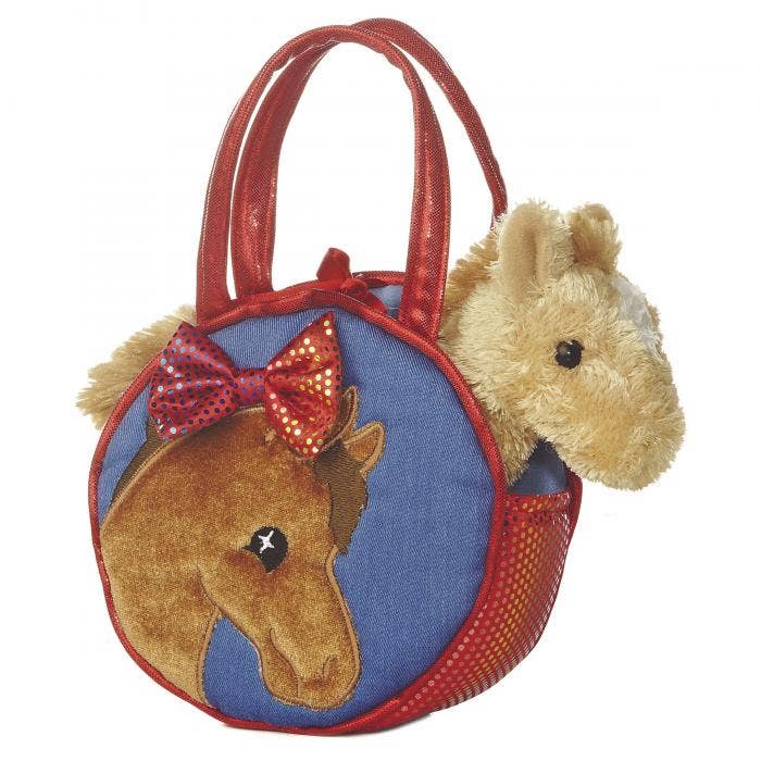 7" Plush Tan Pony in Pretty Pony with Bow Purse Carrier