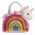 7" Plush White Unicorn Over The Rainbow Purse Carrier