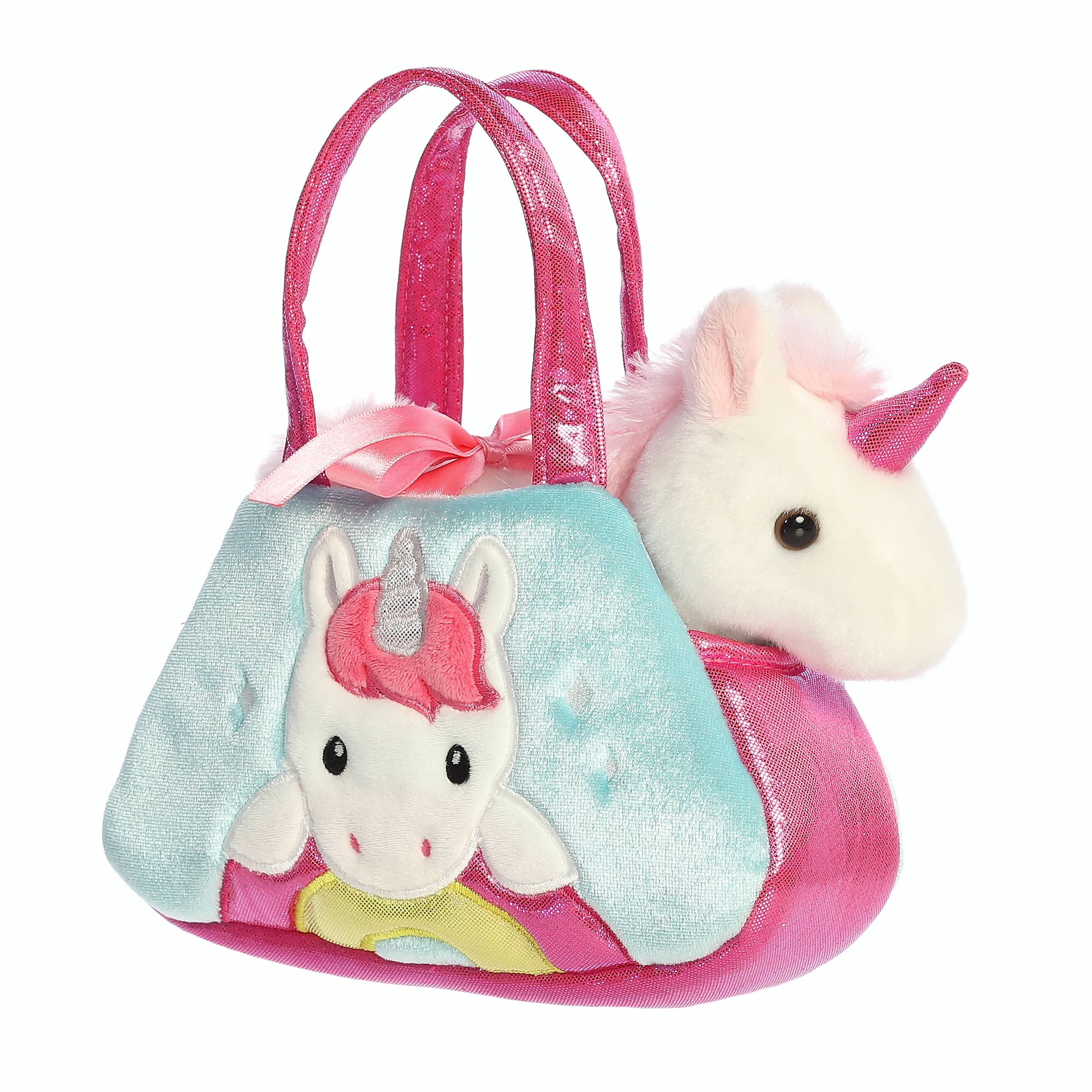 7" White Unicorn in Peek-A-Boo Sparkle Purse Carrier