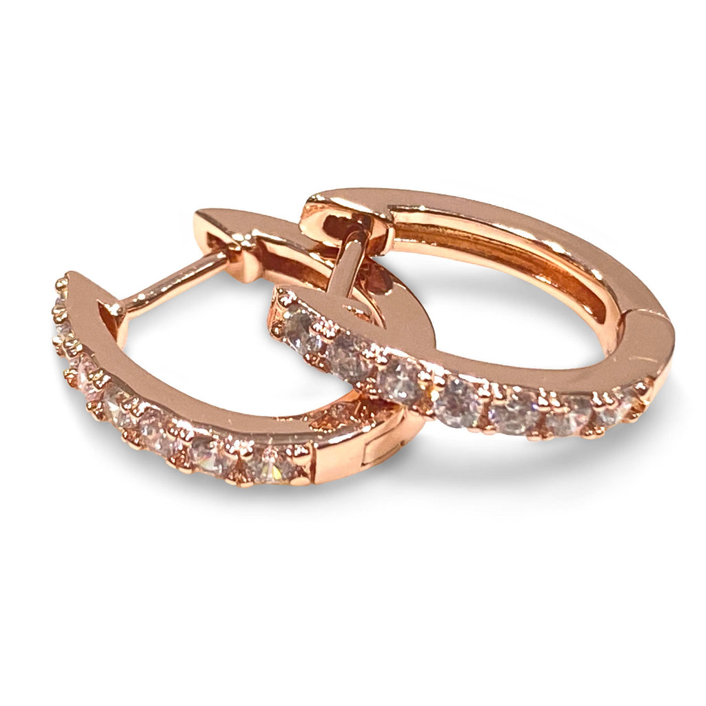 Horseshoe Hinge Earrings, Gold Plated, Clear CZ Stones