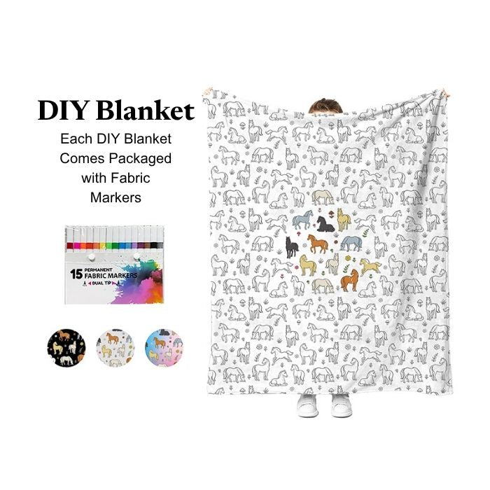 DIY Horse Throw Blanket 60" x 72" includes Fabric Markers