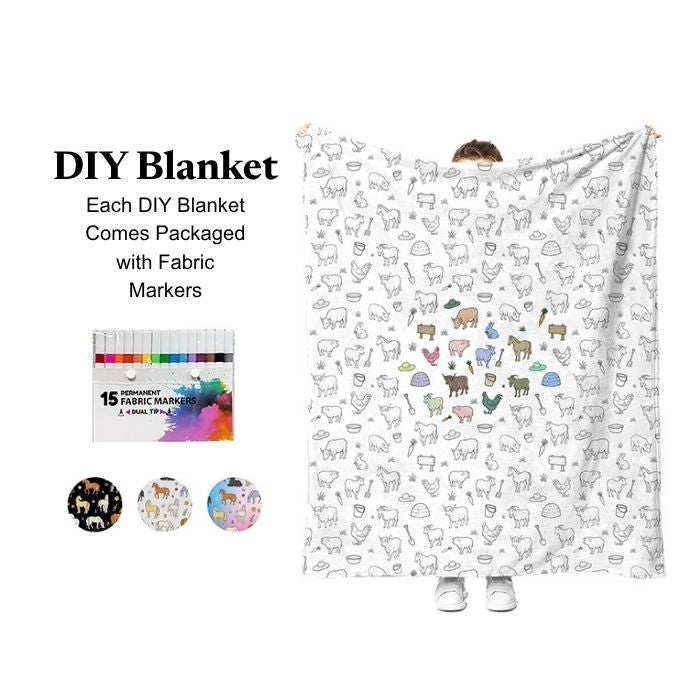 DIY Farm Throw Blanket 60" x 72" includes Fabric Markers