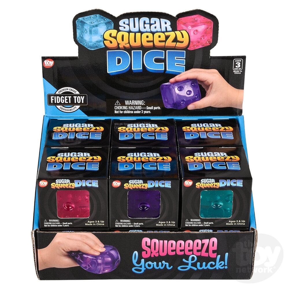 2" Sugar Squeezy Dice Sensory Toys, Display of 12