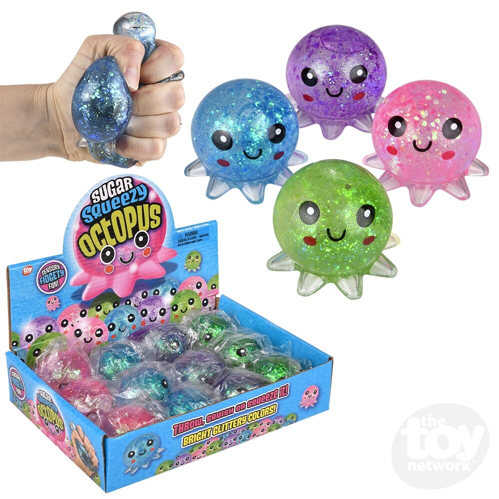 2.5" Sugar Squeezy Octopus Sensory Toys, Display of 12