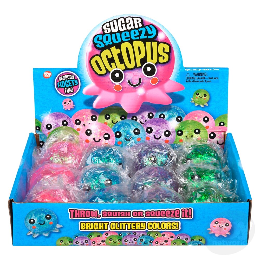 2.5" Sugar Squeezy Octopus Sensory Toys, Display of 12