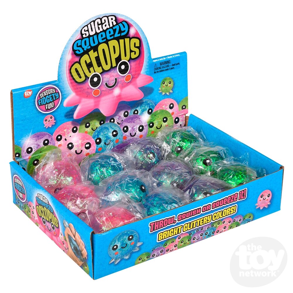 2.5" Sugar Squeezy Octopus Sensory Toys, Display of 12