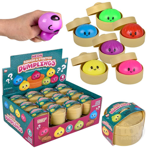 2" Squish and Stretch Surprise Neon Dumpling Sensory Toys, Display of 24