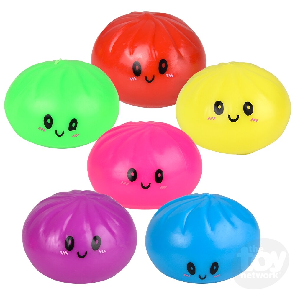 2" Squish and Stretch Surprise Neon Dumpling Sensory Toys, Display of 24