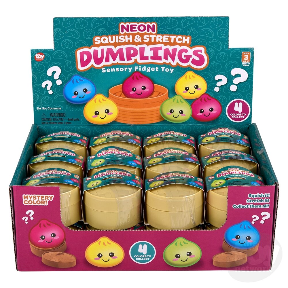 2" Squish and Stretch Surprise Neon Dumpling Sensory Toys, Display of 24