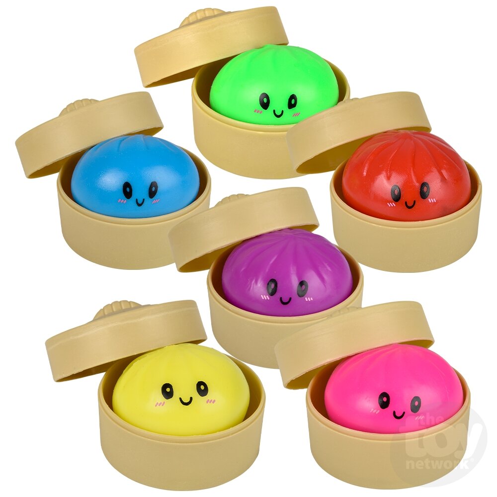 2" Squish and Stretch Surprise Neon Dumpling Sensory Toys, Display of 24