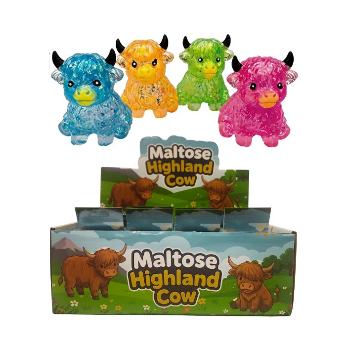 3.25in Slow Rise Highland Cow Sensory Squeeze Stress Relief Toy Fidget, Display of 12