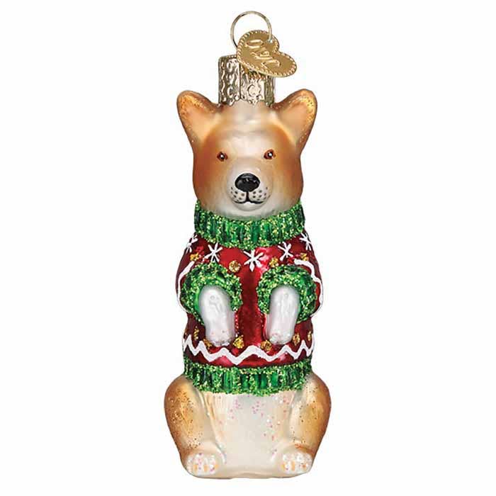 Ornament - Glass Christmas Corgi, 3.5"