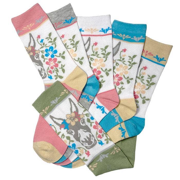 Donkey Chic Crew Socks, 6-pack, Ladies shoe size 5-10