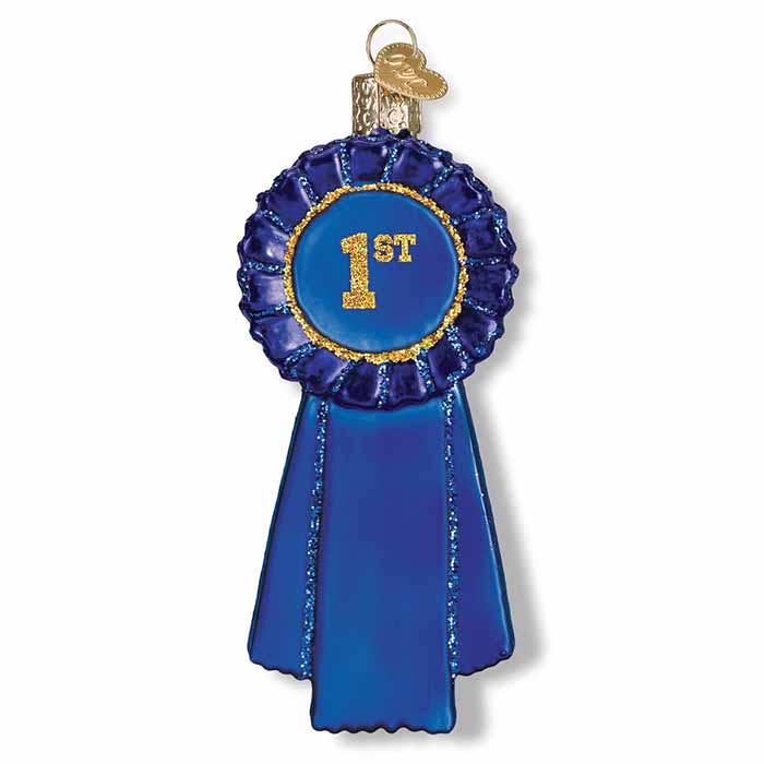 Ornament - Glass Blue Ribbon, 4.25"