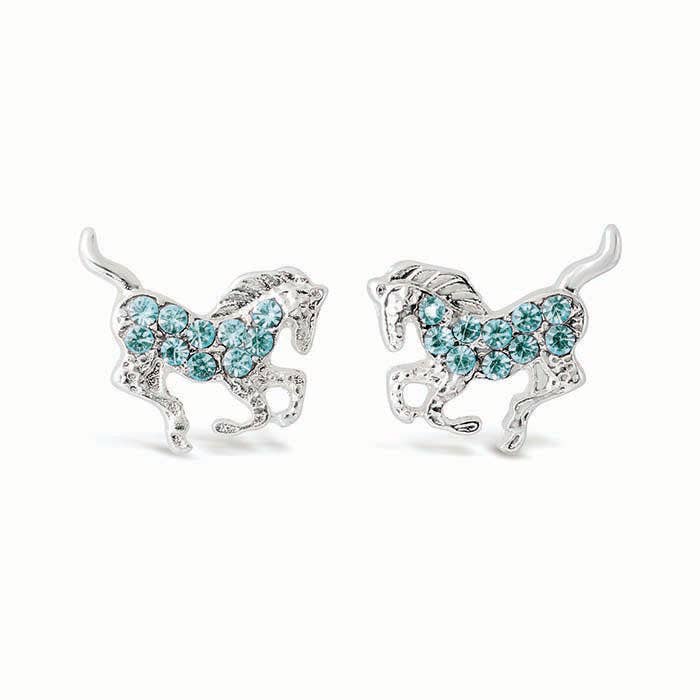 Kid's Galloping Horse Earrings, Aqua