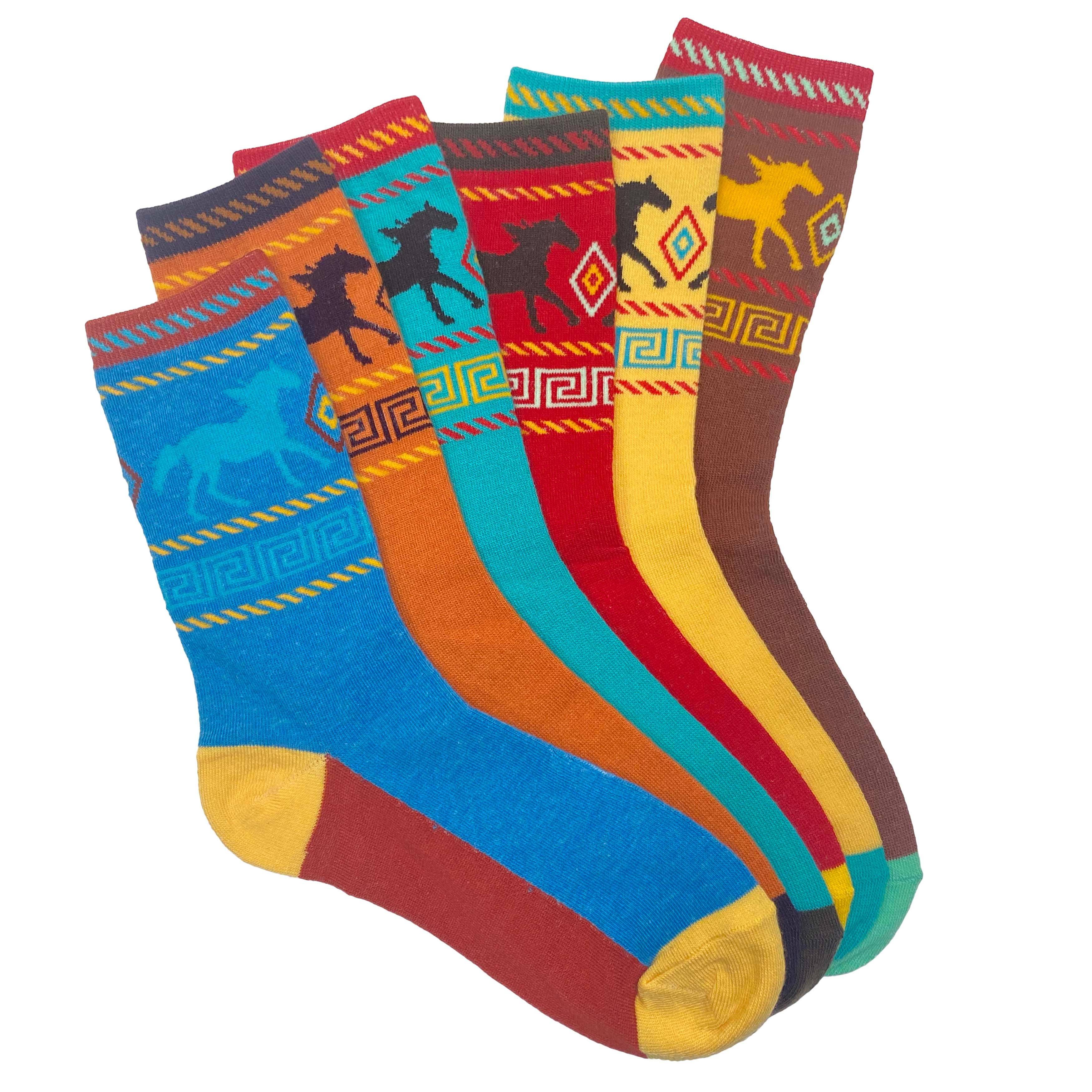Desert Horse II Crew Socks, 6-pack, Ladies shoe size 5-10