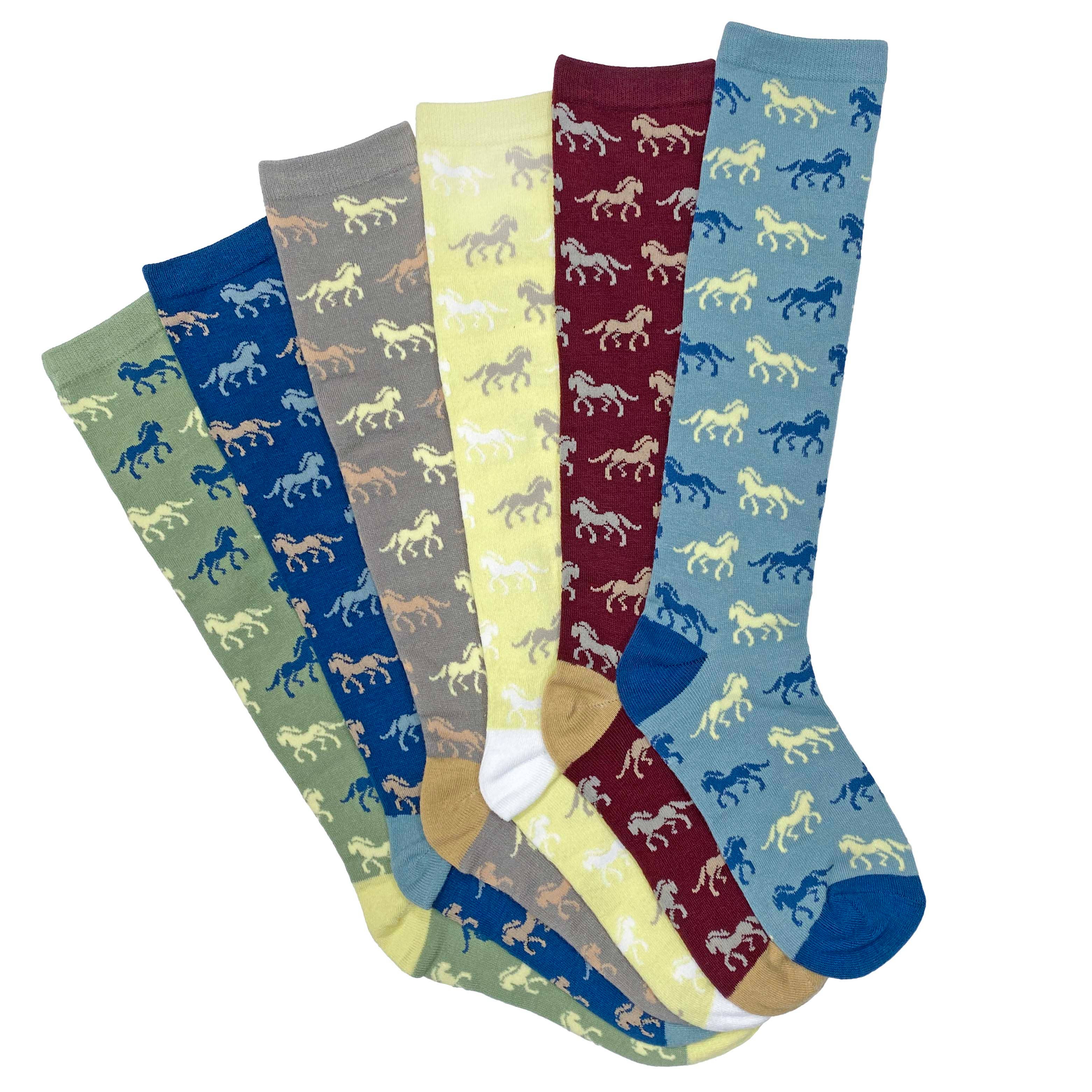 Horses Everywhere Tall Socks, 6-pack, Ladies shoe size 5-10