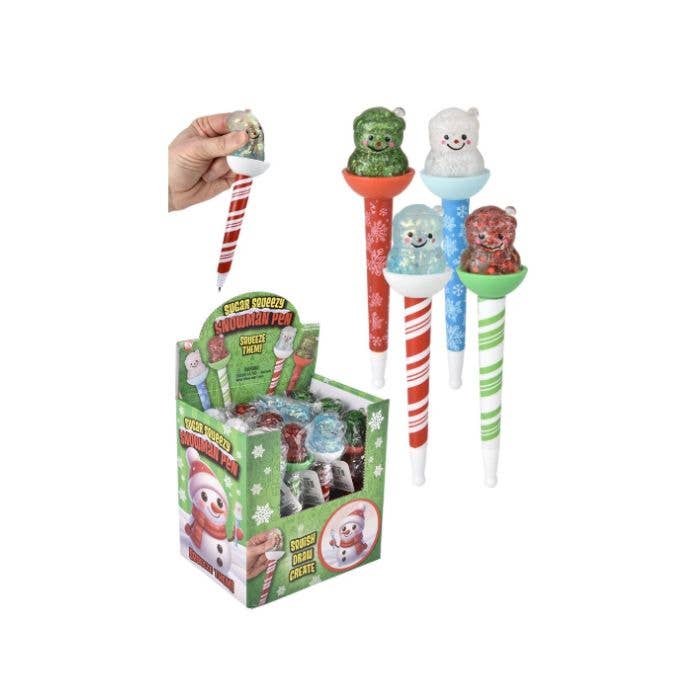 6.5" Christmas Sugar Squeeze Sensory Snowman Pens, Display of 12