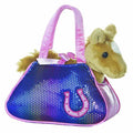 7" Plush Tan Horse In Betsey Bling Purse Carrier