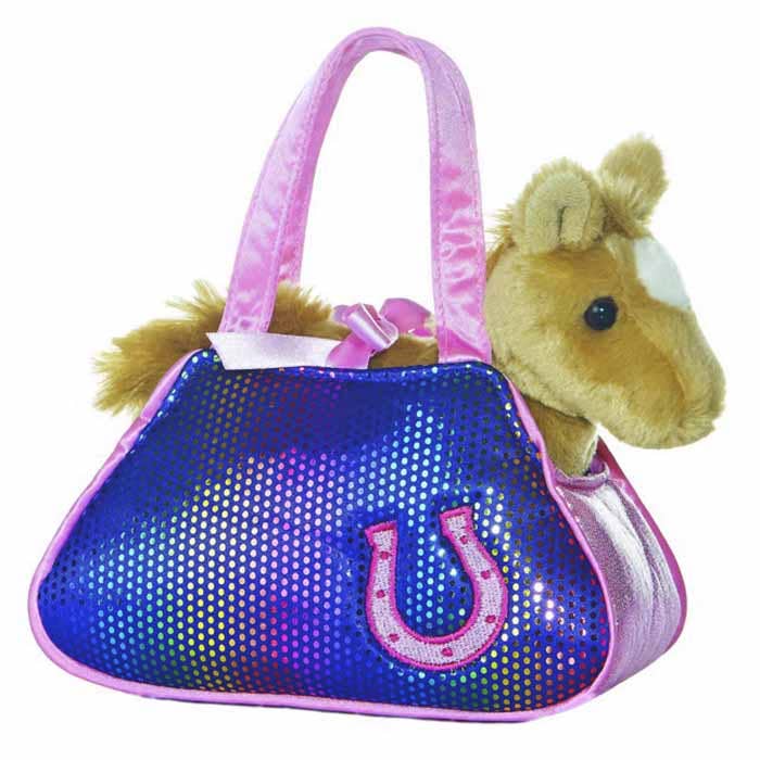 7" Plush Tan Horse In Betsey Bling Purse Carrier