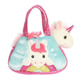 7" White Unicorn in Peek-A-Boo Sparkle Purse Carrier