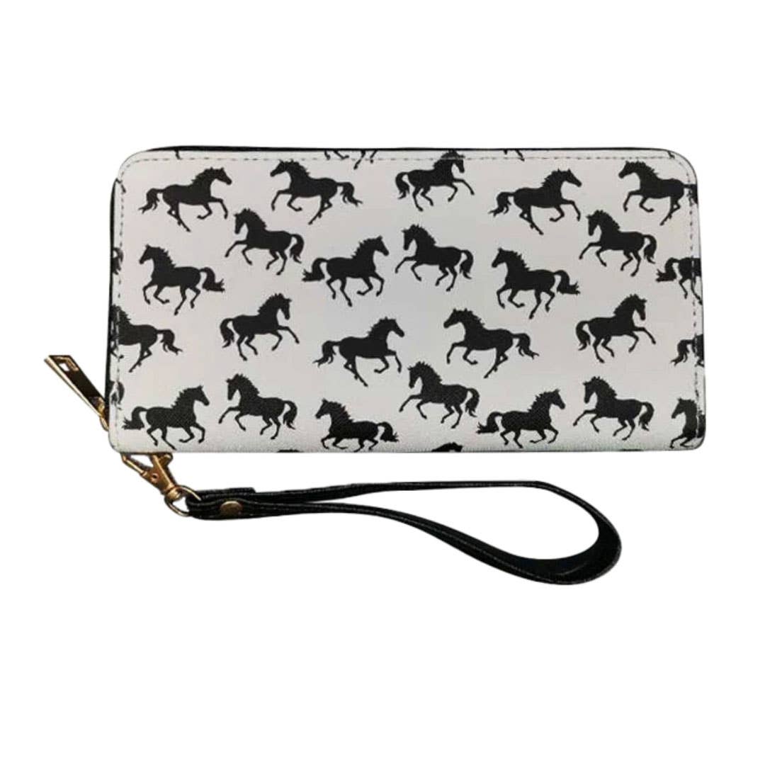 Grey Galloping Horses Clutch Wallet