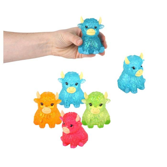 3" Glitter Sugar Highland Cow Squishy, Display of 12